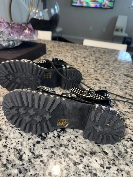 Jeffrey Campbell Black Lace-Up Combat Boots with Silver Caps - Picture 3 of 5